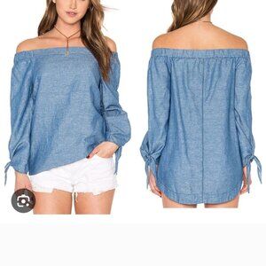 Free People Chambray Show Some Shoulder Tunic Chambray Blouse Top Size M